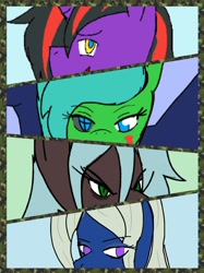 Size: 1440x1921 | Tagged: safe, artist:omegapony16, imported from derpibooru, oc, oc only, oc:oriponi, dracony, dragon, hybrid, pony, unicorn, bust, duo, eye clipping through hair, female, grin, heterochromia, horn, male, mare, smiling, stallion, unicorn oc