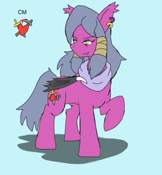 Size: 1895x2048 | Tagged: safe, artist:omegapony16, imported from derpibooru, oc, oc only, oc:oriponi, bat pony, pony, bat pony oc, clothes, ear piercing, earring, female, jewelry, mare, piercing, raised hoof, reference sheet, scarf, simple background, solo