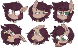 Size: 2841x1761 | Tagged: safe, artist:adelfrey, imported from derpibooru, oc, oc only, oc:slumber tea, bat pony, bat pony oc, blushing, cake, emotes, food, reeee, simple background, smiling, smirk, spooked, sticker set, transparent background, ych result