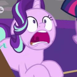 Size: 440x440 | Tagged: safe, edit, edited screencap, imported from derpibooru, screencap, starlight glimmer, twilight sparkle, alicorn, pony, unicorn, season 9, the beginning of the end, spoiler:s09, animated, book, cropped, female, floppy ears, friendship journal, gif, hyperventilating, invisible stallion, mare, out of context, panic, panic attack, seizure warning, solo, speed up, starlighting, twilight sparkle (alicorn), twilighting
