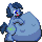 Size: 160x160 | Tagged: safe, artist:kelvin shadewing, imported from derpibooru, oc, oc only, oc:huckleberry bleu, earth pony, pony, belly, impossibly large belly, male, pixel art, simple background, solo, sprite, stallion, transparent background, vore