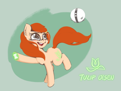 Size: 4000x3000 | Tagged: safe, artist:emerald-light, imported from derpibooru, earth pony, pony, 2019, female, glasses, infinity train, mare, one-one, ponified, solo, tulip (infinity train), tulip olsen