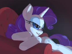 Size: 4000x3000 | Tagged: safe, artist:emerald-light, imported from derpibooru, rarity, pony, unicorn, couch, cute, female, high res, lidded eyes, mare, prone, raribetes, solo