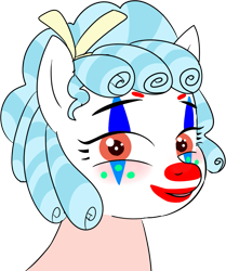 Size: 961x1151 | Tagged: safe, alternate version, artist:poniidesu, imported from derpibooru, cozy glow, pegasus, pony, blushing, clothes, clown, clown makeup, clowny glow, cosplay, costume, cozybetes, cute, female, filly, freckles, looking at you, pure concentrated unfiltered evil of the utmost potency, pure unfiltered evil, reference used, simple background, smiling, solo, the joker, transparent background