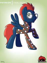 Size: 750x1000 | Tagged: safe, artist:thealjavis, imported from derpibooru, oc, oc only, pegasus, pony, clothes, glasses, jacket, male, solo, stallion