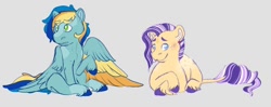 Size: 1280x506 | Tagged: safe, artist:lightwolfheart, imported from derpibooru, oc, oc:apple stem, oc:apple sweet, oc:champion, oc:golden topaz, earth pony, pegasus, pony, colored wings, colt, description at source, ear piercing, earring, half-siblings, jewelry, magical lesbian spawn, male, multicolored wings, offspring, parent:applejack, parent:rainbow dash, parent:rarity, parents:appledash, parents:rarijack, piercing, prone, wings