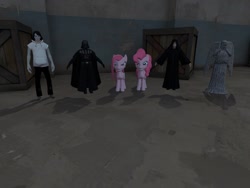 Size: 1400x1050 | Tagged: safe, artist:nightmenahalo117, imported from derpibooru, pinkie pie, pony, darth vader, doctor who, emperor palpatine, female, jeff the killer, meme, nightmena, siblings, sisters, star wars, statue, weeping angel