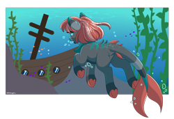 Size: 3204x2190 | Tagged: safe, artist:ohhoneybee, imported from derpibooru, oc, oc only, oc:livana, original species, pony, shark, shark pony, female, mare, ship, solo, underwater