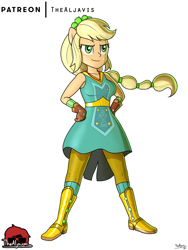 Size: 750x1000 | Tagged: safe, artist:thealjavis, imported from derpibooru, applejack, equestria girls, equestria girls series, holidays unwrapped, spoiler:eqg series (season 2), boots, cowboy boots, crystal guardian, female, high heel boots, ponied up, shoes, simple background, solo, white background, winter break-in