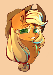 Size: 1234x1752 | Tagged: safe, artist:haokan, imported from derpibooru, applejack, earth pony, pony, bust, colored eyelashes, cute, female, jackabetes, looking at you, mare, portrait, simple background, smiling, solo