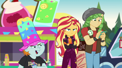 Size: 1920x1080 | Tagged: safe, imported from derpibooru, screencap, sandalwood, snips, sunset shimmer, equestria girls, equestria girls series, sunset's backstage pass!, spoiler:eqg series (season 2), music festival outfit