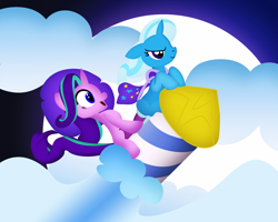 Size: 2500x2000 | Tagged: safe, artist:ponyexileart, imported from derpibooru, starlight glimmer, trixie, pony, unicorn, female, mare, rocket, toy interpretation, trixie's rocket