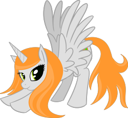 Size: 4713x4346 | Tagged: safe, artist:poniidesu, imported from derpibooru, oc, oc only, oc:ginger peach, alicorn, pony, /mlp/, absurd resolution, alicorn oc, drawthread, female, green eyes, horn, iwtcird, looking at you, mare, meme, orange hair, simple background, solo, stretching, transparent background, wings