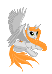 Size: 577x829 | Tagged: safe, artist:agdistis, imported from derpibooru, oc, oc only, oc:ginger peach, alicorn, pony, /mlp/, alicorn oc, butt, cute, drawthread, female, green eyes, horn, mare, ocbetes, on side, orange hair, plot, side, simple background, solo, thick, white background, wings