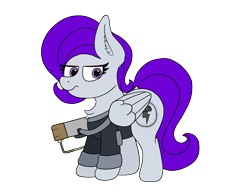 Size: 3000x2312 | Tagged: safe, artist:aaathebap, imported from derpibooru, oc, oc only, oc:morning glory (project horizons), pegasus, pony, fallout equestria, fallout equestria: project horizons, aer-14, aer-14 prototype, brand, cute, dashite, dashite brand, fallout, fanfic, fanfic art, female, hooves, laser, laser rifle, mare, png, simple background, solo, standing, transparent background, unamused, wings