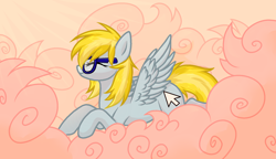 Size: 2160x1245 | Tagged: safe, alternate version, artist:alfury, imported from derpibooru, oc, oc only, oc:cloud cuddler, pegasus, pony, base used, cloud, cutie mark, female, glasses, lying down, mouse cursor, solo, ych result