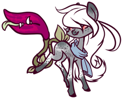 Size: 489x396 | Tagged: safe, artist:axolotlshy, deleted from derpibooru, imported from derpibooru, oc, oc only, monster pony, original species, piranha plant pony, plant pony, augmented tail, clothes, fangs, freckles, plant, scarf, simple background, solo, tongue out, transparent background