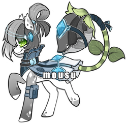 Size: 505x492 | Tagged: safe, artist:mousu, imported from derpibooru, oc, oc only, monster pony, original species, piranha plant pony, plant pony, augmented tail, clothes, fangs, plant, raised hoof, simple background, smiling, text, transparent background