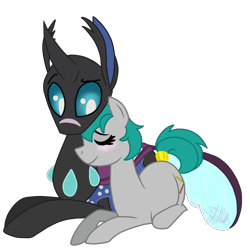 Size: 5000x5000 | Tagged: safe, artist:chelseawest, imported from derpibooru, oc, oc only, oc:lucky lucy, oc:rock, changeling, earth pony, pony, absurd resolution, female, mare, prone, simple background, transparent background