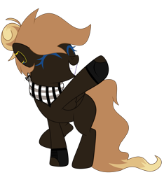 Size: 2961x3169 | Tagged: safe, artist:celestial-rue0w0, artist:lazuli, artist:mint-light, artist:rukemon, imported from derpibooru, oc, oc only, oc:thunder rhymes, pegasus, pony, bandana, base used, blank flank, clothes, commission, ear piercing, earring, female, fingerless gloves, gloves, grin, jewelry, mare, piercing, raised hoof, raised leg, simple background, smiling, solo, transparent background