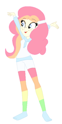 Size: 298x598 | Tagged: safe, artist:nightcorecat123, artist:selenaede, imported from derpibooru, oc, oc only, oc:cheery candy, equestria girls, base used, clothes, equestria girls-ified, female, freckles, hoodie, multicolored hair, open mouth, rainbow hair, rainbow socks, shorts, simple background, socks, solo, stockings, striped socks, thigh highs, white background