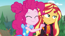 Size: 1920x1080 | Tagged: safe, imported from derpibooru, screencap, pinkie pie, sunset shimmer, equestria girls, equestria girls series, sunset's backstage pass!, spoiler:eqg series (season 2), female, music festival outfit