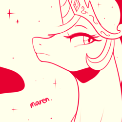 Size: 2800x2800 | Tagged: safe, artist:maren, imported from derpibooru, princess celestia, alicorn, pony, bust, female, limited palette, mare, monochrome, portrait, red, solo