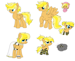 Size: 1052x860 | Tagged: safe, artist:dudleybrittany1399, artist:selenaede, imported from derpibooru, oc, oc only, oc:rumble bumble bee, pegasus, pony, baby, baby pony, base used, choker, clothes, dress, eyes closed, female, filly, flying, grin, magical lesbian spawn, male, mare, offspring, parent:rainbow dash, parent:spitfire, parents:spitdash, raised hoof, rule 63, simple background, smiling, socks, solo, stallion, striped socks, white background