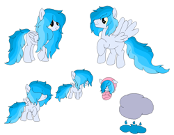 Size: 1110x860 | Tagged: safe, artist:dudleybrittany1399, imported from derpibooru, oc, oc only, oc:down pour, pegasus, pony, baby, baby pony, female, filly, flying, hair over eyes, magical lesbian spawn, mare, offspring, parent:fluttershy, parent:rainbow dash, parents:flutterdash, raised hoof, rule 63, simple background, solo, white background