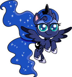 Size: 1280x1373 | Tagged: safe, artist:cloudy glow, artist:cloudyglow, imported from derpibooru, princess luna, alicorn, pony, my little pony: pony life, crown, cute, female, flying, g4, g4 to g4.5, g4.5, jewelry, lidded eyes, looking at you, lunabetes, regalia, simple background, solo, transparent background