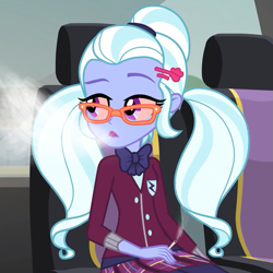 Size: 853x853 | Tagged: safe, edit, edited screencap, imported from derpibooru, screencap, sugarcoat, equestria girls, friendship games, blunt, cropped, drugs, female, high, joint, marijuana, open mouth, red eyes, smoke, smoking