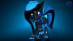 Size: 3840x2160 | Tagged: safe, artist:technickarts, imported from derpibooru, oc, oc only, oc:atrina, original species, pony, robot, robot pony, 3d, adorable face, claws, cute, ear fluff, mirror, shiny, source filmmaker, spikes, volumetric light, watermark, weapons-grade cute