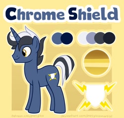 Size: 918x871 | Tagged: safe, artist:partylikeanartist, imported from derpibooru, oc, oc only, oc:chrome shield, pony, unicorn, reference sheet, solo