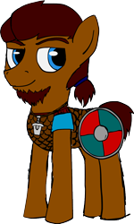 Size: 718x1200 | Tagged: safe, artist:heart04winds, imported from derpibooru, oc, oc only, oc:bruntjarn, earth pony, pony, 2020 community collab, derpibooru community collaboration, amulet, armor, beard, facial hair, jewelry, shield, simple background, solo, standing, transparent background