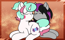 Size: 1920x1200 | Tagged: safe, artist:thebadbadger, imported from derpibooru, oc, oc:cotton sweets, oc:cottonsweets, oc:dark moon, kissing