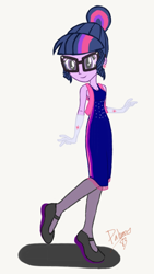 Size: 540x960 | Tagged: safe, artist:pabrony83, imported from derpibooru, sci-twi, twilight sparkle, human, equestria girls, alternate hairstyle, base used, breasts, cleavage, clothes, dress, ear piercing, earring, fanfic art, female, glasses, gloves, jewelry, piercing, smiling, solo