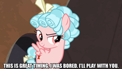 Size: 1280x720 | Tagged: safe, edit, edited screencap, imported from derpibooru, screencap, cozy glow, pegasus, pony, frenemies (episode), caption, female, filly, image macro, meme, text