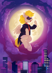 Size: 3507x4961 | Tagged: safe, artist:apple_nettle, artist:ketticat55, artist:shuryashish, imported from derpibooru, derpy hooves, pegasus, pony, collaboration, female, moon, retrowave, solo