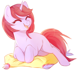 Size: 498x447 | Tagged: safe, artist:apple_nettle, artist:shuryashish, imported from derpibooru, oc, oc only, pony, unicorn, happy, pillow, solo