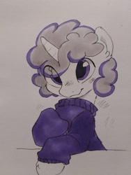 Size: 1536x2048 | Tagged: safe, artist:apple_nettle, artist:shuryashish, imported from derpibooru, oc, pony, unicorn, cute, monochrome, solo, traditional art