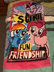 Size: 4032x3024 | Tagged: safe, imported from derpibooru, pinkie pie, rainbow dash, twilight sparkle, alicorn, pony, irl, merchandise, photo, towel, twilight sparkle (alicorn)