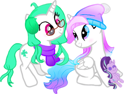 Size: 1715x1308 | Tagged: safe, artist:star studded, edit, editor:ciaran, imported from derpibooru, starlight glimmer, oc, oc only, alicorn, pony, unicorn, 2020 community collab, derpibooru community collaboration, alicorn oc, beanie, earmuffs, glasses, hat, horn, plushie, simple background, transparent background, unicorn oc