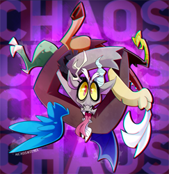 Size: 1919x1974 | Tagged: safe, artist:nekosnicker, imported from derpibooru, discord, draconequus, chromatic aberration, looking at you, male, open mouth, smiling, solo