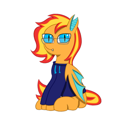 Size: 1500x1500 | Tagged: safe, artist:akulka5-7, artist:rekinek5-7, imported from derpibooru, oc, oc only, oc:flamy dream, bat pony, pony, 2020 community collab, derpibooru community collaboration, bat pony oc, bat wings, clothes, glasses, hoodie, simple background, solo, transparent background, wings