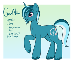 Size: 830x702 | Tagged: safe, artist:lulubell, imported from derpibooru, oc, oc only, oc:good vibes, pony, male, reference sheet, solo