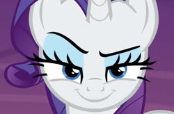 Size: 1726x1135 | Tagged: safe, imported from derpibooru, screencap, rarity, pony, unicorn, made in manehattan, close-up, female, horn, lidded eyes, looking at you, mare, rarismug, smiling, smirk, solo