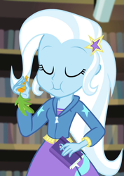 Size: 764x1080 | Tagged: safe, imported from derpibooru, screencap, trixie, equestria girls, equestria girls series, forgotten friendship, carrot, cropped, eating, eyes closed, female, food, solo