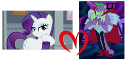 Size: 737x361 | Tagged: safe, edit, edited screencap, imported from derpibooru, screencap, ocellus, rarity, spike, beefspike, disguise, disguised changeling, fake rarity, female, male, shipping, shipping domino, sparity, straight