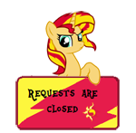 Size: 150x147 | Tagged: safe, artist:majkashinoda626, imported from derpibooru, sunset shimmer, pony, unicorn, angry, female, request info, requests are closed, sign, solo