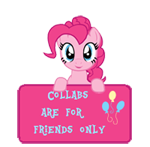 Size: 150x147 | Tagged: safe, artist:majkashinoda626, imported from derpibooru, pinkie pie, pony, collab info, collabs are for friends only, female, sign, solo